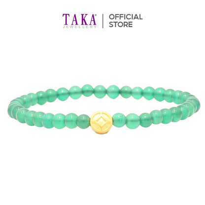 TAKA Jewellery 999 Pure Gold Tong Qian Charm With Beads Bracelet