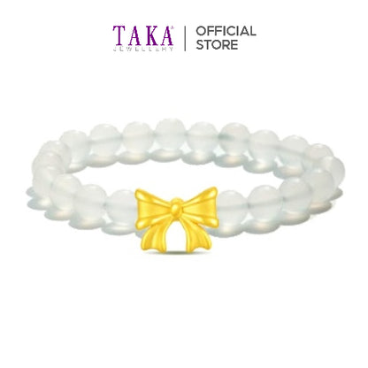 TAKA Jewellery 999 Pure Gold Bow Charm with Beads Bracelet