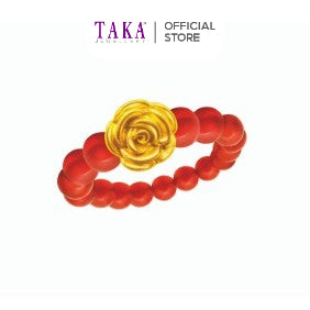 TAKA Jewellery 999 Pure Gold Rose Charm with Beads Ring