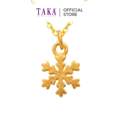 TAKA Jewellery 999 Pure Gold Snow Flake Pendant with 9K Gold Chain