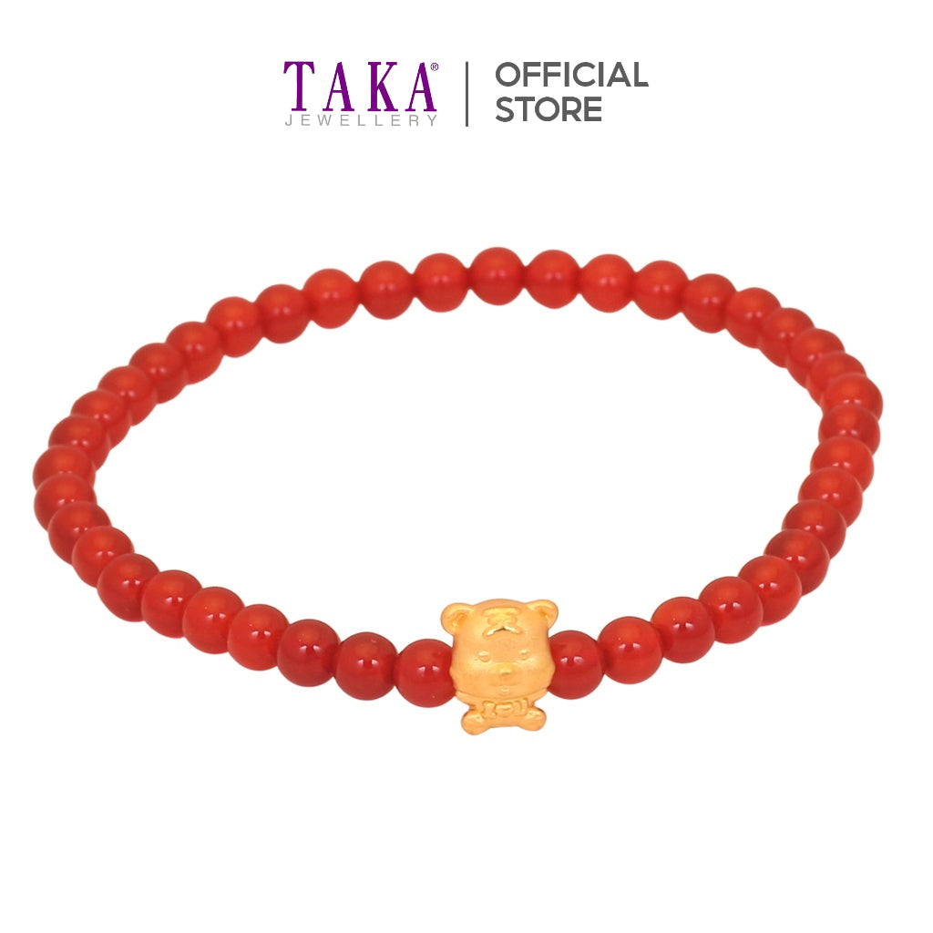 TAKA Jewellery 999 Pure Gold Tiger Charm with Nylon Bracelet