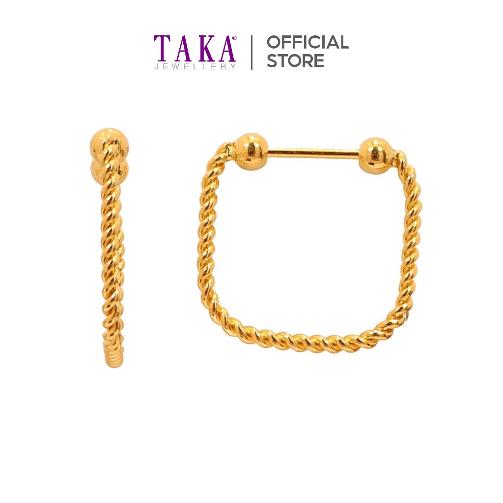 TAKA Jewellery 999 Pure Gold Hoops Earrings Square Rope