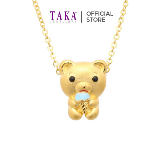 TAKA Jewellery 999 Pure Gold Bear Pendant with 9K Gold Chain