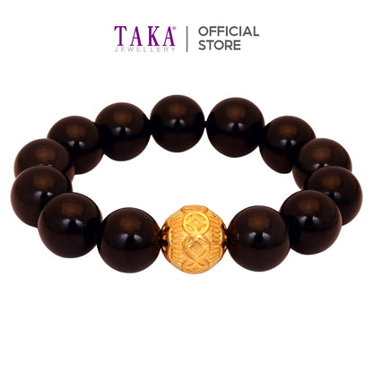 TAKA Jewellery 999 Pure Gold Ball Charm With Beads Bracelet