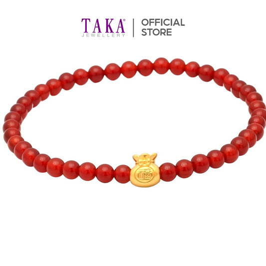 TAKA Jewellery 999 Pure Gold Mini Fu Dai with Beads Bracelet