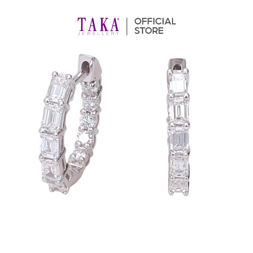 TAKA Jewellery Emerald Cut and Round Brilliant Lab Grown Diamond Loop Earrings 10K