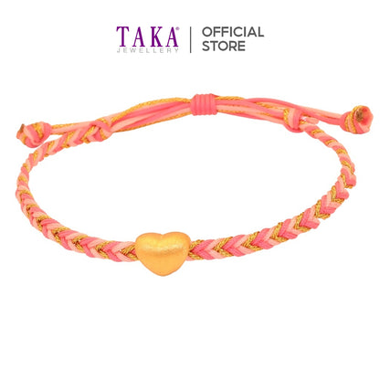 TAKA Jewellery 999 Pure Gold Heart Charm with Nylon Bracelet