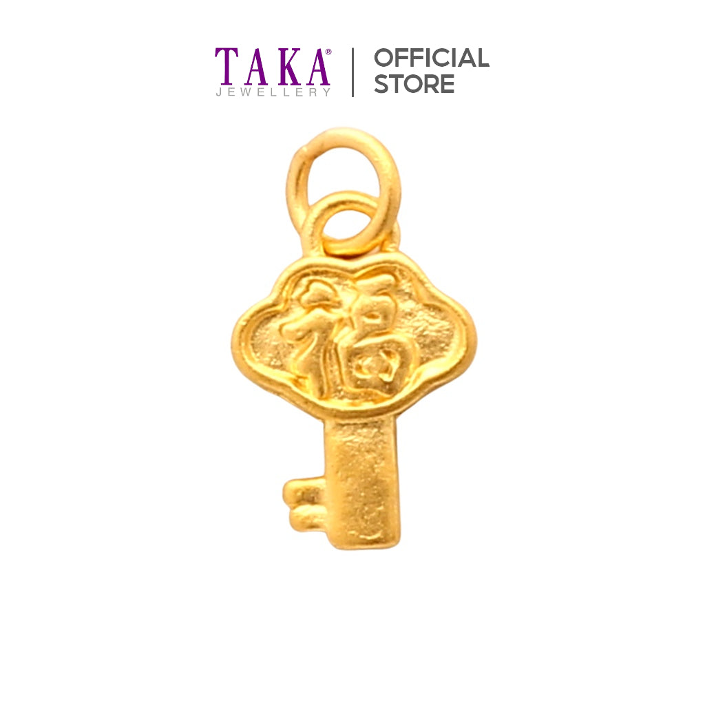 TAKA Jewellery 999 Pure Gold Mini Key With Fu Pendant