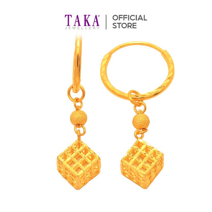 TAKA Jewellery 999 Pure Gold Hoops Earrings Cube