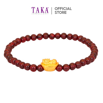 TAKA Jewellery 999 Pure Gold Yuan Bao Pixiu Beads Bracelet
