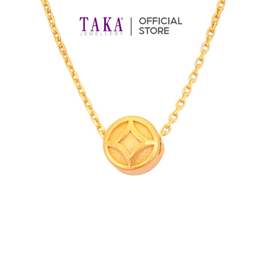 TAKA Jewellery 999 Pure Gold Coin Pendant with 9K Gold Chain