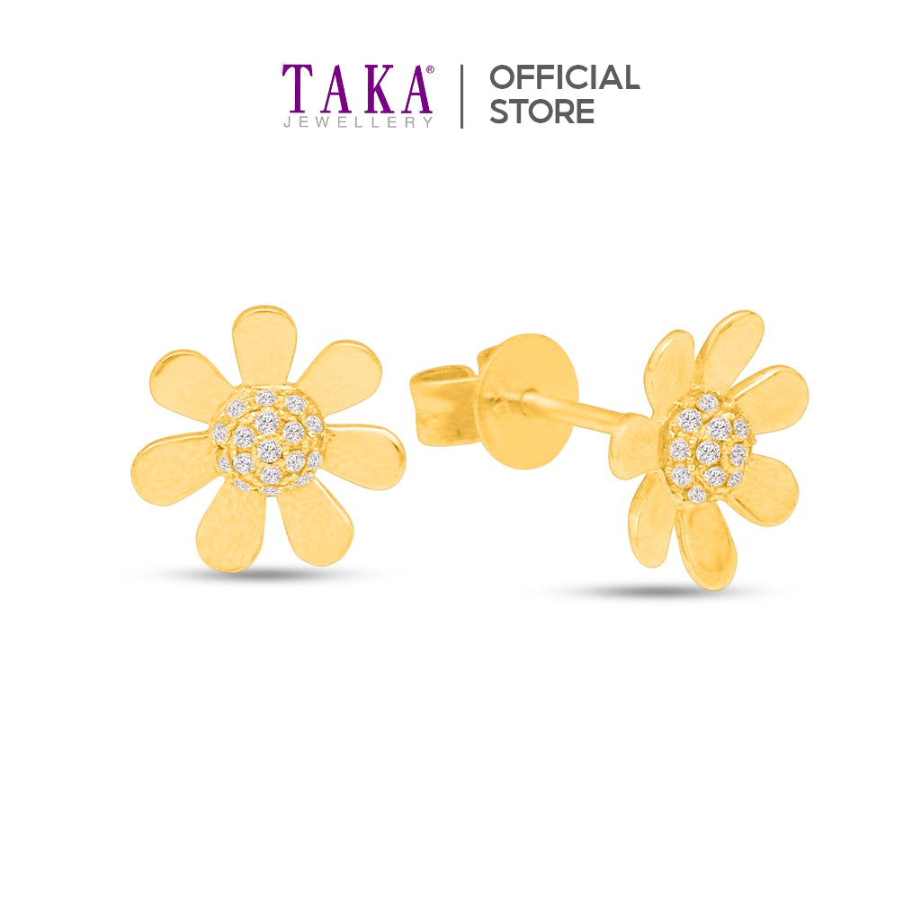 TAKA Jewellery Flower Gold Diamond Earrings 18K