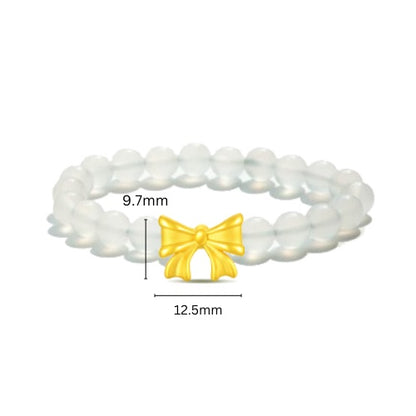 TAKA Jewellery 999 Pure Gold Bow Charm with Beads Bracelet