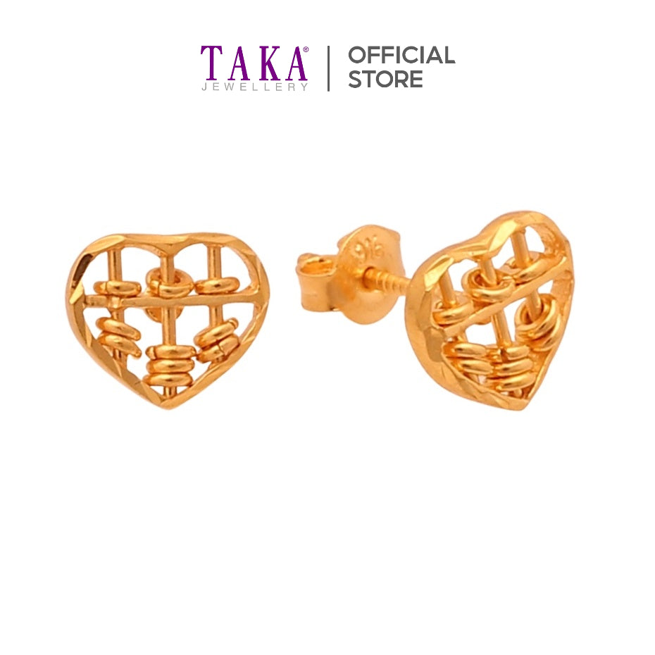 TAKA Jewellery 916 Gold Earrings Heart Abacus