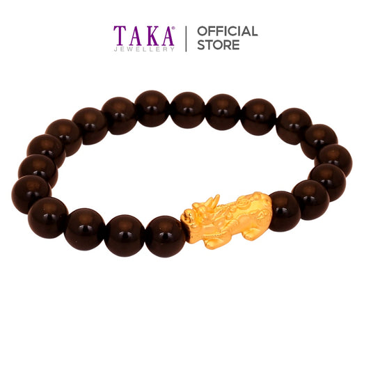 TAKA Jewellery 999 Pure Gold Pixiu with Beads Bracelet