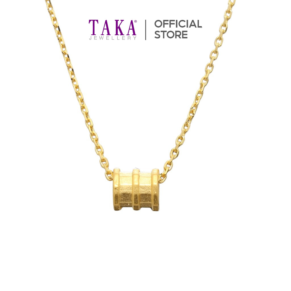 TAKA Jewellery 999 Pure Gold Barrel Pendant with 9K Gold Chain