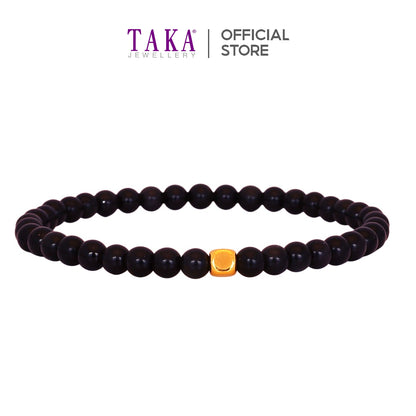 TAKA Jewellery 999 Pure Gold Dice Charm with Beads Bracelet