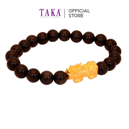 TAKA Jewellery 999 Pure Gold Pixiu with Beads Bracelet