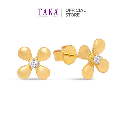TAKA Jewellery Flower Gold Diamond Earrings 9K