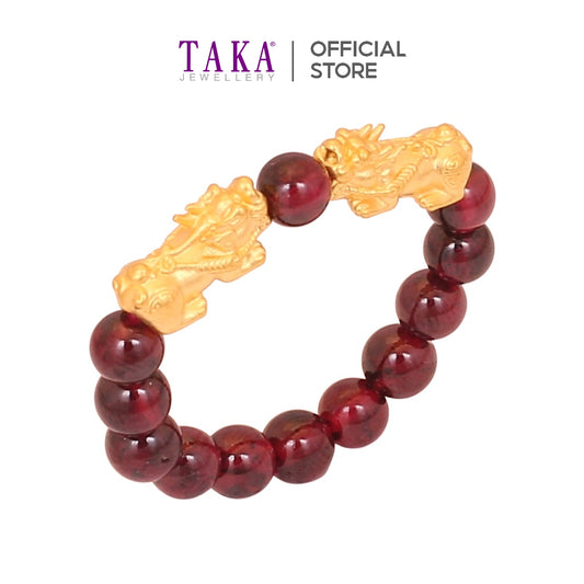 TAKA Jewellery 999 Pure Gold Double Pixiu Beads Ring