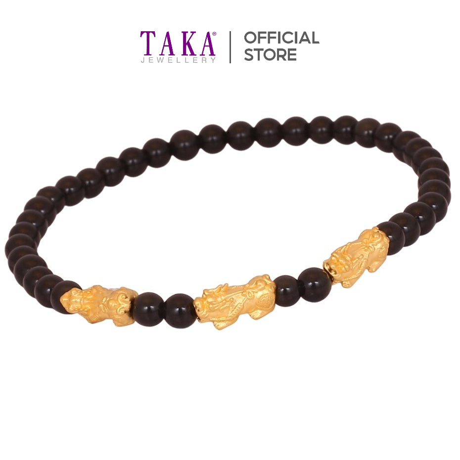 TAKA Jewellery 999 Pure Gold Mini Triple Pixiu Beads Bracelet