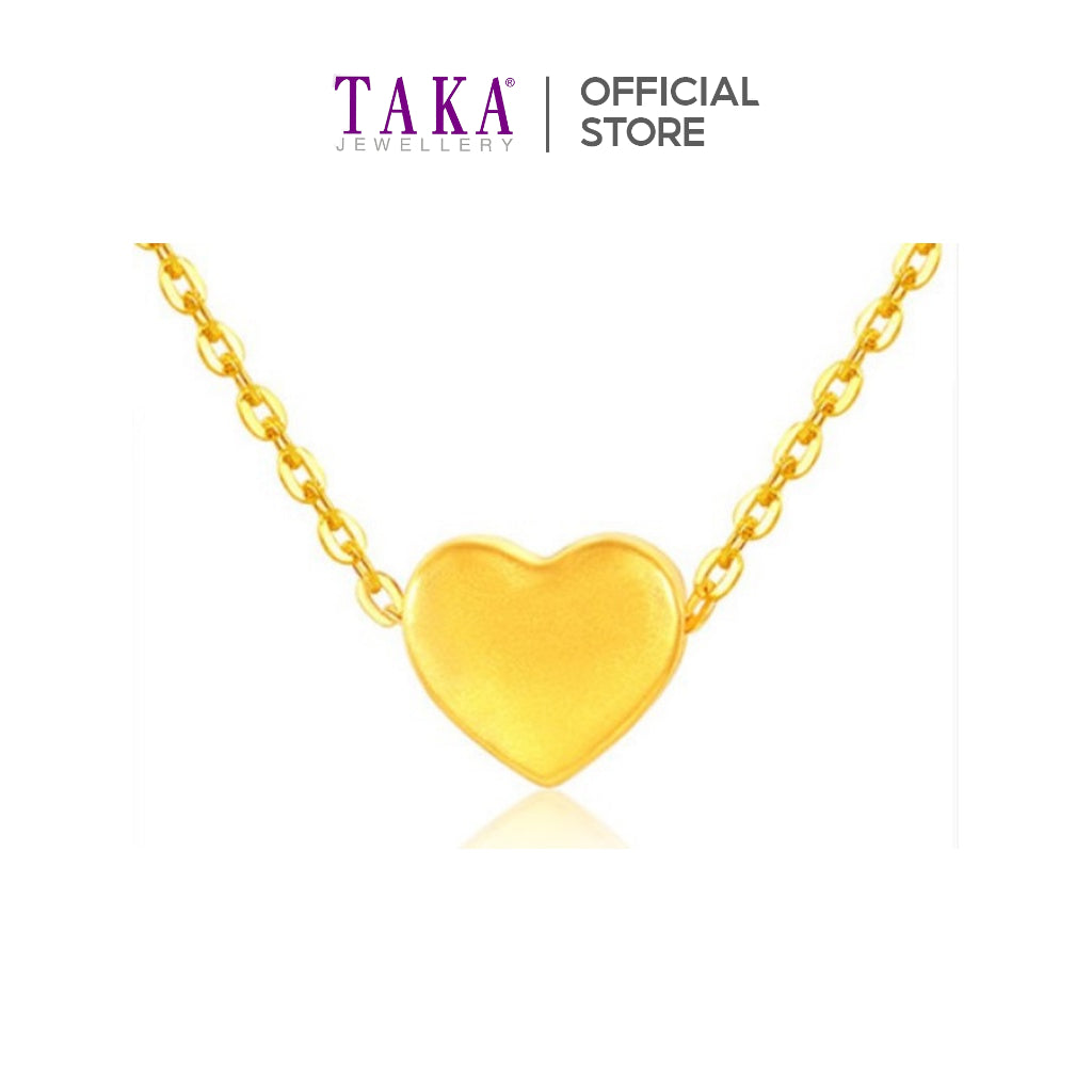 TAKA Jewellery 999 Pure Gold Heart Pendant with 9K Gold Chain