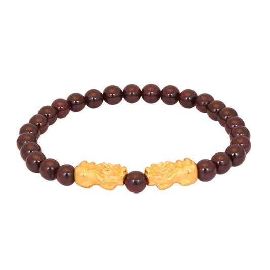 TAKA Jewellery 999 Pure Gold Double Pixiu Beads Bracelet Triple Ingot