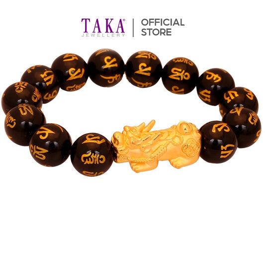 TAKA Jewellery 999 Pure Gold Pixiu with Beads Bracelet