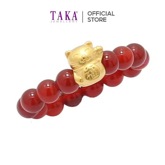 TAKA Jewellery 999 Pure Gold Fortune Cat Beads Ring