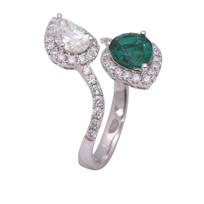 TAKA Jewellery Pear Shape Lab Grown Emerald and Diamond Ring 10K