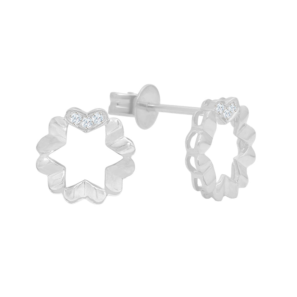 TAKA Jewellery Flower Heart Gold Diamond Earrings 9K