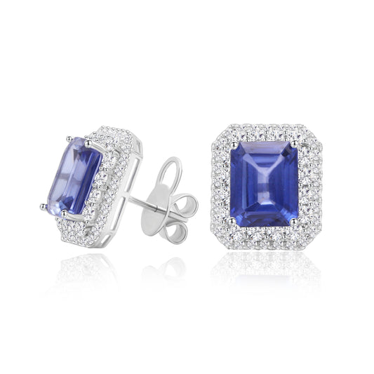 TAKA Jewellery Lab Grown Blue Sapphire and Diamond Earrings 10K