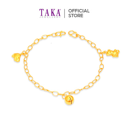 TAKA Jewellery 916 Gold Baby Anklet with Bell, Bear and Car