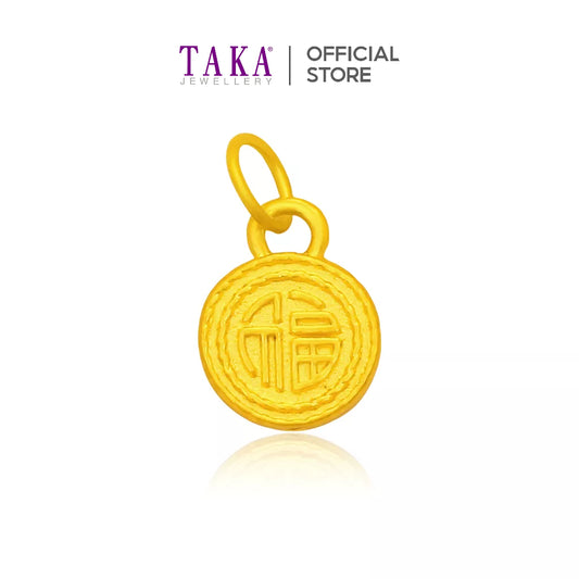 TAKA Jewellery 999 Pure Gold Pendant Fu