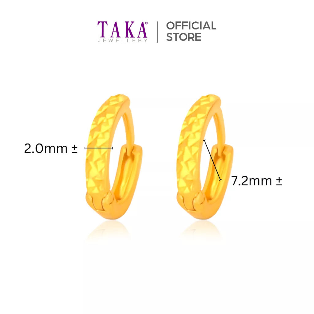 TAKA Jewellery 916 Gold Hoop Earrings Diamond Cutting