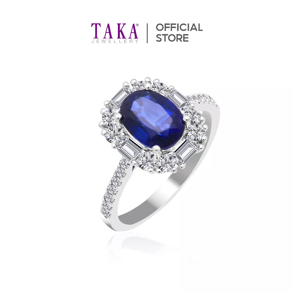 TAKA Jewellery Oval Cut Lab Grown Blue Sapphire Diamond Ring 10K