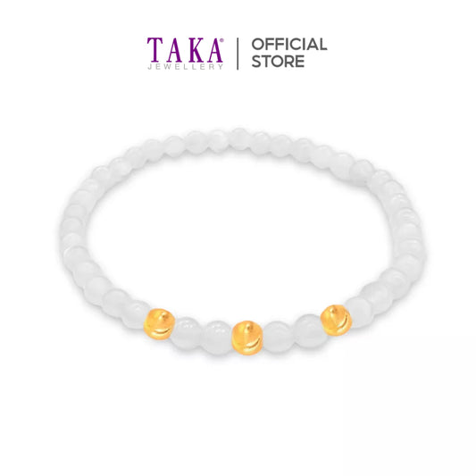 TAKA Jewellery 999 Pure Cat's Eye Gold Ball Charm Beads Bracelet
