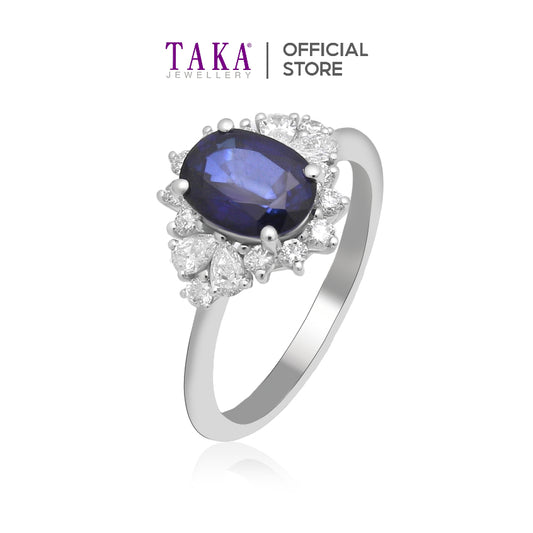 TAKA Jewellery Lab Grown Oval Blue Sapphire and Diamond Ring 10K
