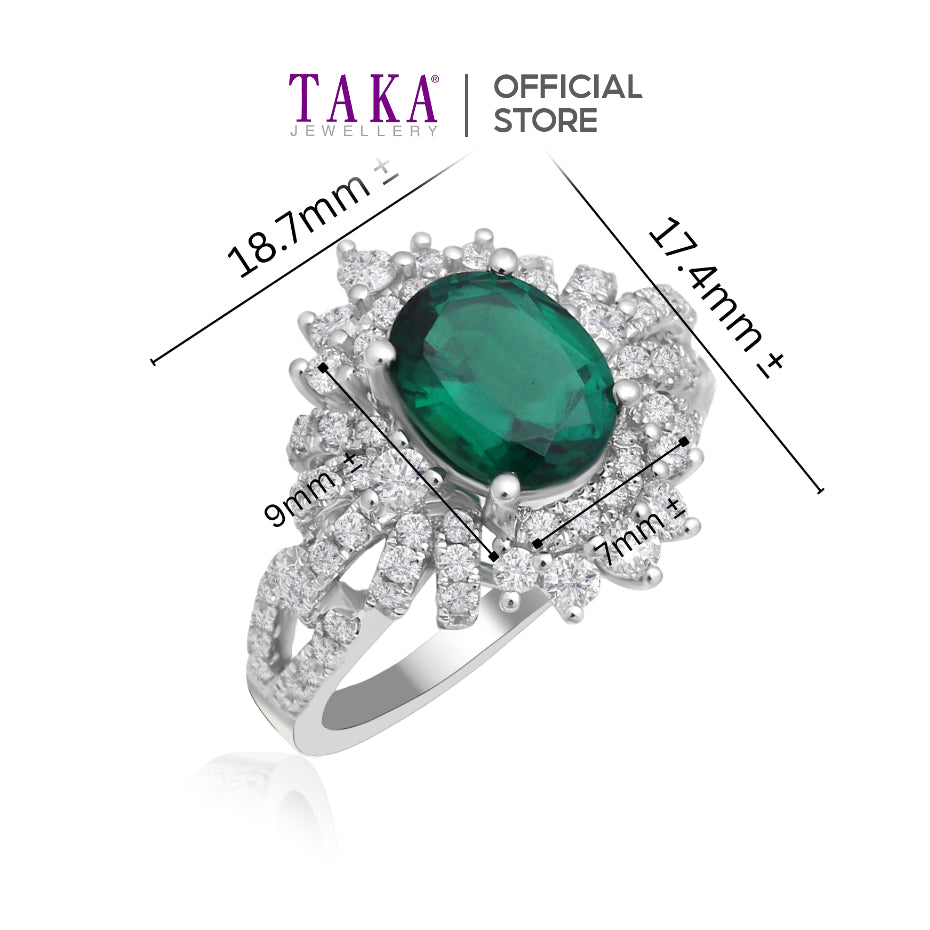 TAKA Jewellery Lab Grown Emerald and Diamond Ring 10K