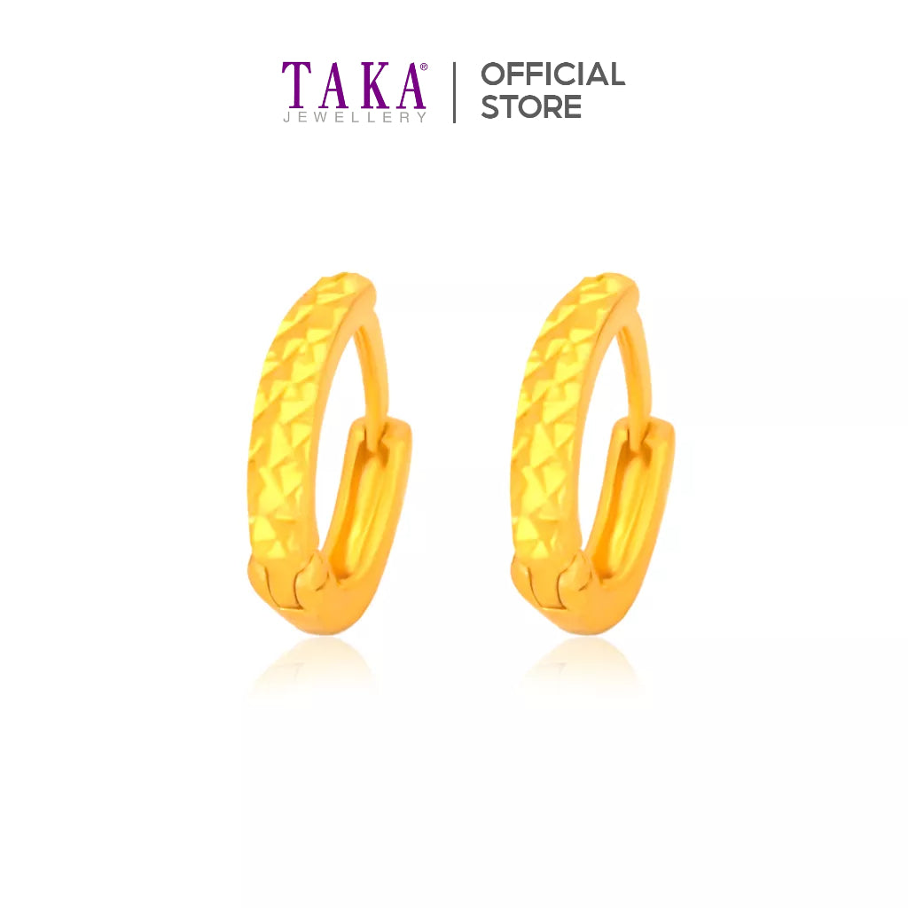 TAKA Jewellery 916 Gold Hoop Earrings Diamond Cutting