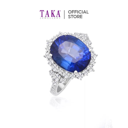 TAKA Jewellery Oval Cut Lab Grown Blue Sapphire Diamond Ring 10K