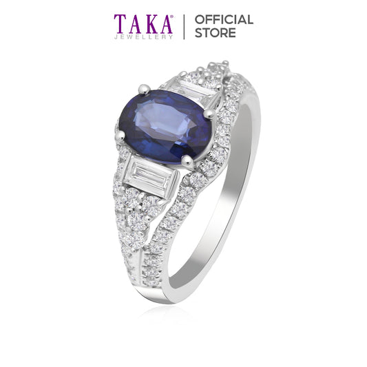 TAKA Jewellery Lab Grown Blue Sapphire and Diamond Ring 10K