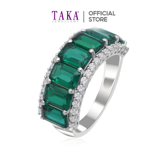 TAKA Jewellery Lab Grown Emerald and Diamond Ring 10K