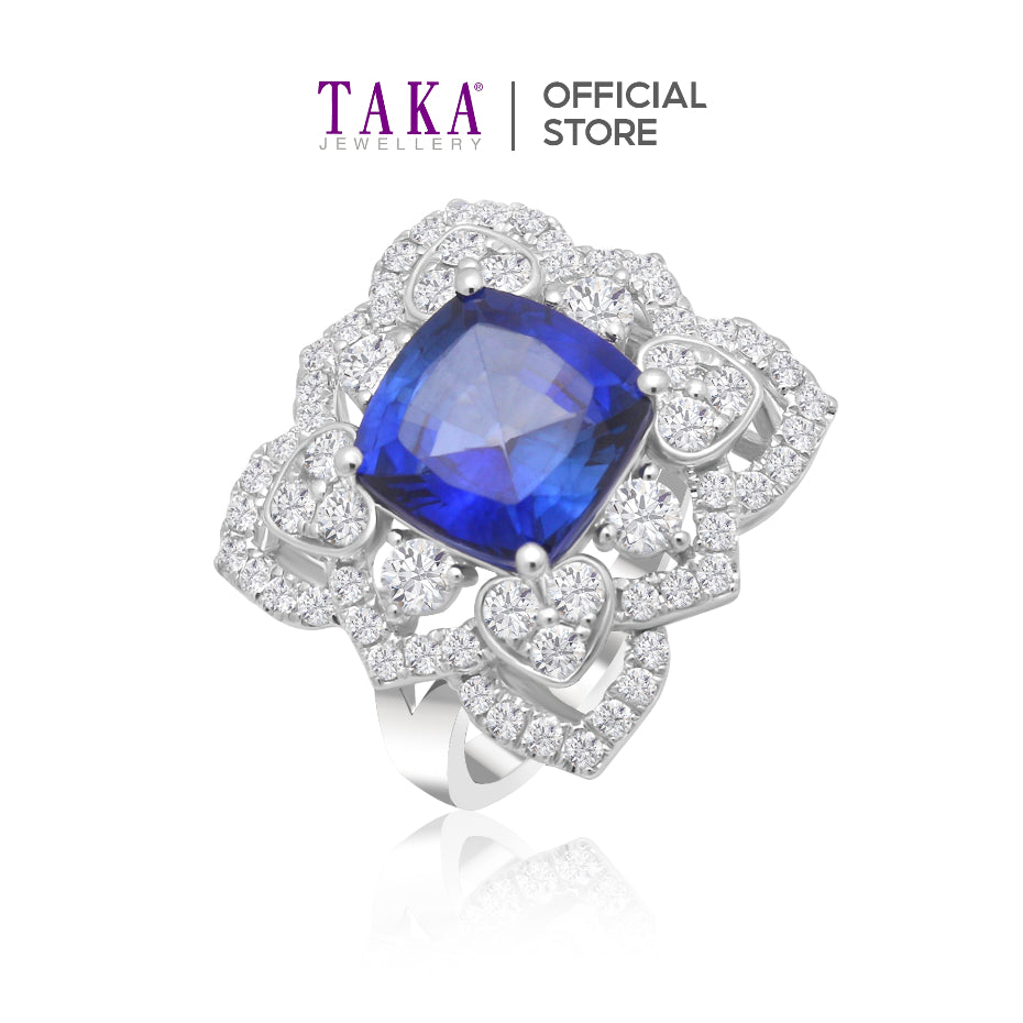 TAKA Jewellery Lab Grown Blue Sapphire and Diamond Ring 10K