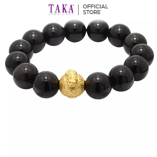 TAKA Jewellery 999 Pure Gold Charm Beads Bracelet Pixiu ZhuanYunZhu
