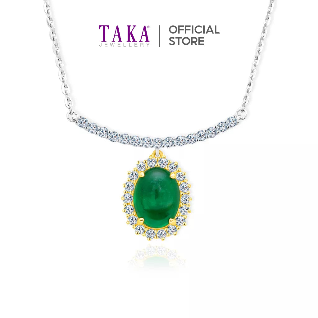 TAKA Jewellery Emerald Cabocons Diamond Necklace 18K