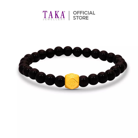 TAKA Jewellery 999 Pure Gold Hexa Charm with Beads Bracelet