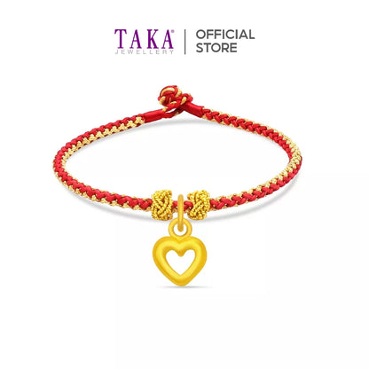 TAKA Jewellery 999 Pure Gold Pendant Heart with Handmade Woven Bracelet