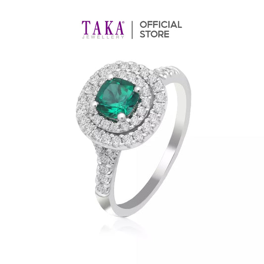 TAKA Jewellery Lab Grown Emerald and Diamond Ring 10K