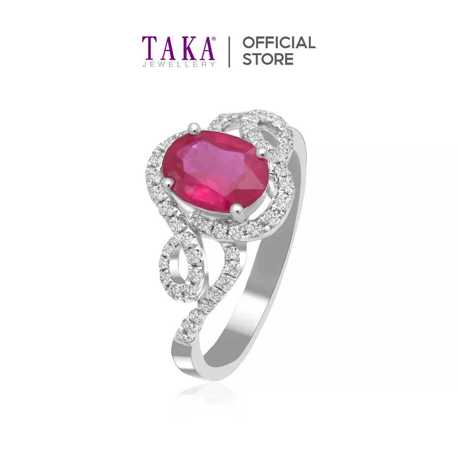 TAKA Jewellery Lab Grown Ruby and Diamond Ring 10K